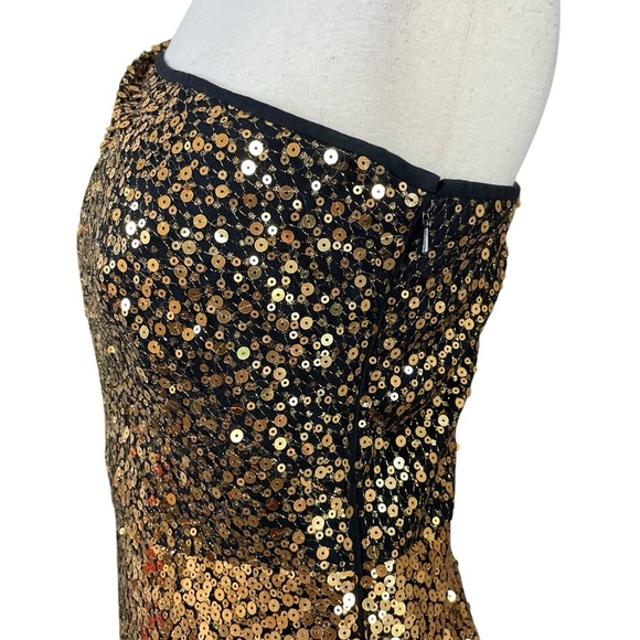 Marchesa Notte Sequined One Shoulder Asymmetric Ruffle Hem Dress Gold Size XS/4 - Picture 7 of 14